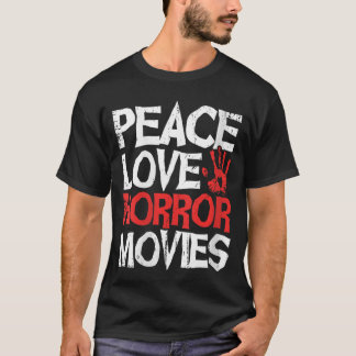 T-shirt Womens Scary Horror Movie Peace Love Horror Movies