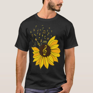 T-shirt Womens Sunflower Music Lover Notes de l'élève Ense
