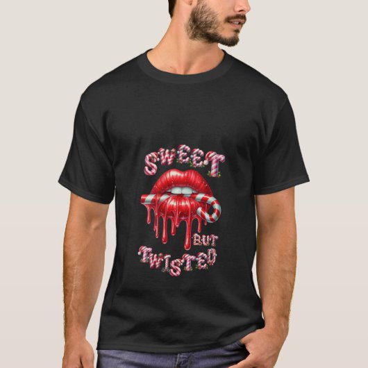 T-shirt Womens Sweet But Twisted Valentine Lips Candy Cane (Devant)