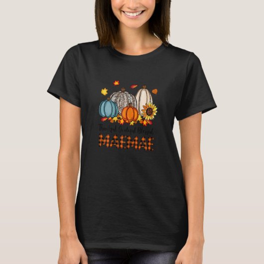 T-shirt Womens Thankful Grateful Blessed Mae mae Pumpkins  (Devant)