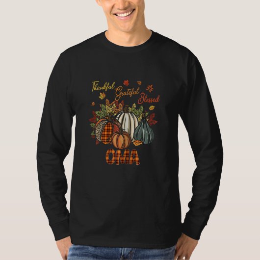 T-shirt Womens Thankful Grateful Blessed Oma Pumpkins Fall (Devant)