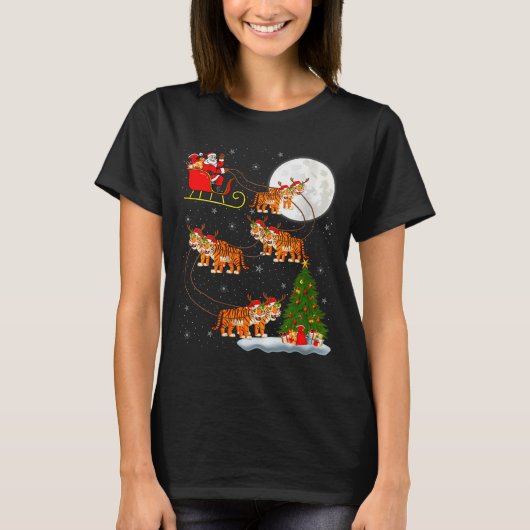 T-shirt Womens Tiger Santa Sleigh Flying Funny Magical Chr (Devant)
