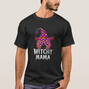 T-shirt Womens Witchy Mama Halloween Messy Bun Skull Witch