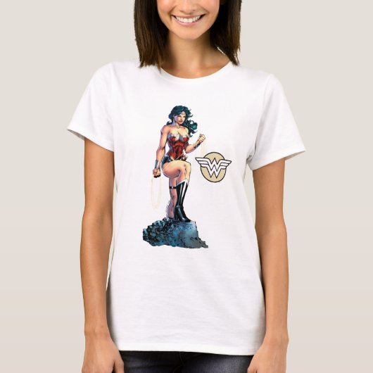 T-shirt Wonder Woman Grimpe Lasso Sur Rock (Devant)