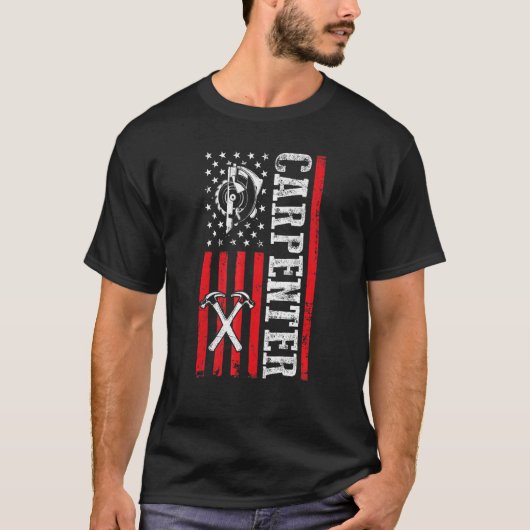 T-shirt Wood Worker Lumberjack Us Drapeau American Carente (Devant)