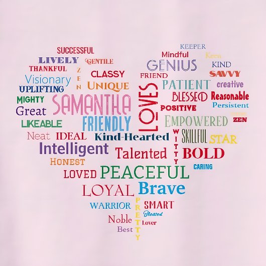 T-shirt Word personnalisé Art Heart Keepsaké ajouter Vos p