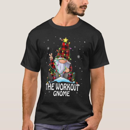 T-shirt Workout Gnome Buffalo Plaid Matching Christmas Tre (Devant)