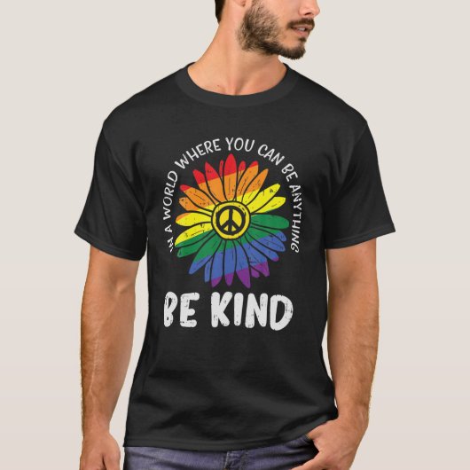 T-shirt World Be Kind Rainbow Daisy Peace Hippie Gay pride (Devant)