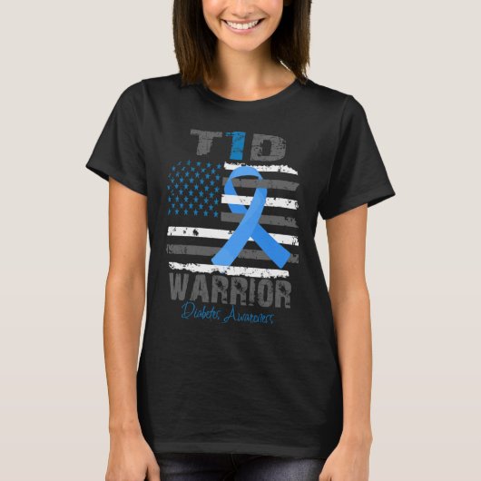 T-shirt World Diabetes Awareness Blue Ribbon T1d Warrior T (Devant)
