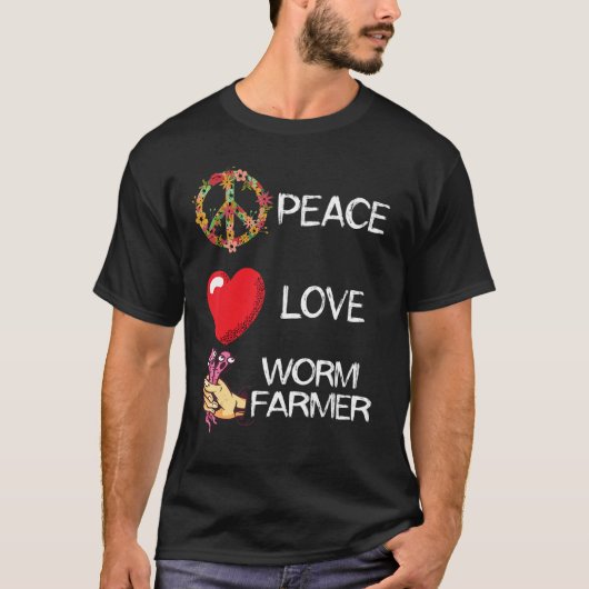 T-shirt Worm Farmer Love Peace Heart Hand Catch Worm Farmi (Devant)