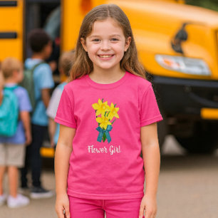 T-shirt Wow rose avec jonquilles jaunes Fleur Girl