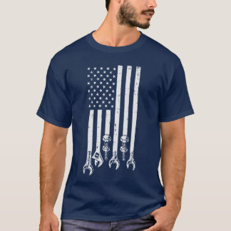 T-shirt Wrench USA American Flag Car Mechanic Garage Patri