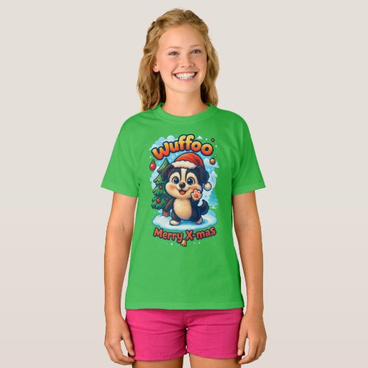 T-shirt Wuffoo Surffie Merry X-mas Kawaii 3D Holiday (Devant entier)