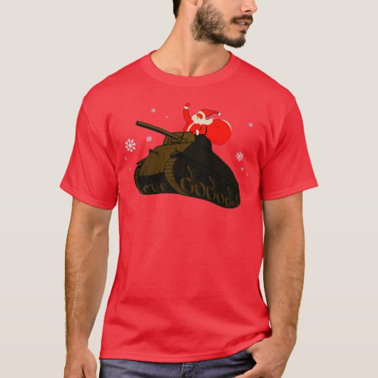 T-shirt WWII M4 Sherman tank and Santa Claus Retro (Devant)