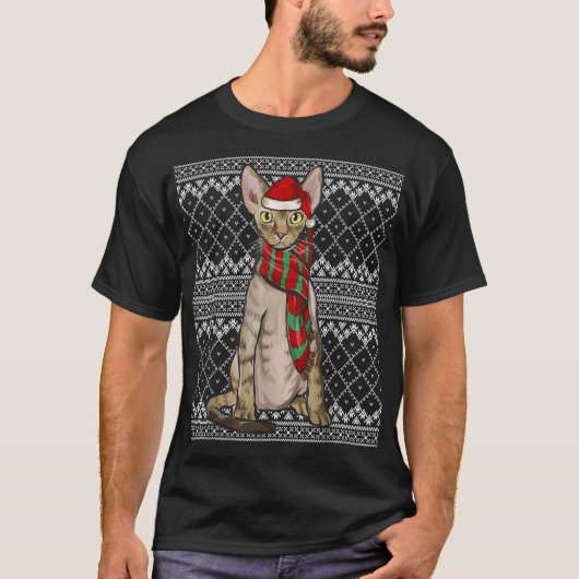 T-shirt Xmas Devon Rex Chat Santa Claus Casquette Ugly (Devant)