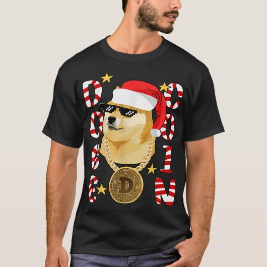 T-shirt Xmas Doge Dur Gansta Crypto Noël Santa Hat  (Devant)