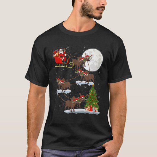 T-shirt Xmas Éclairage Arbre Père Noël Riding Eau Buffalo  (Devant)