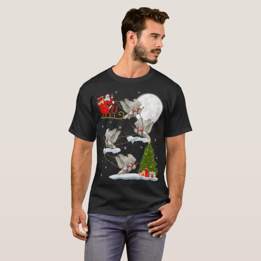 T-shirt Xmas Éclairage Père Noël équitation Chouette neige (Devant entier)