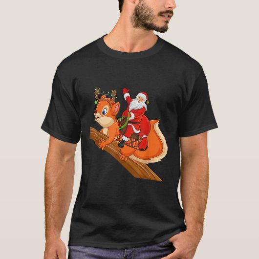 T-shirt Xmas Family Matching Funny Santa Riding Squirrel C (Devant)
