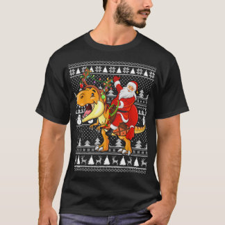 T-shirt Xmas Funny Père Noël équitation TRe Dinosaur laid 