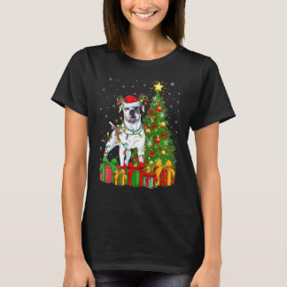 T-shirt Xmas Holiday Lights Santa American Bulldog Christm