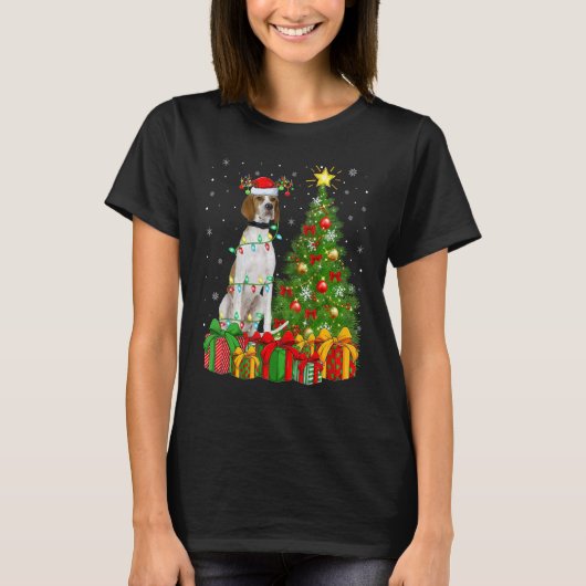 T-shirt Xmas Holiday Lights Santa English Pointer Dog Chri (Devant)