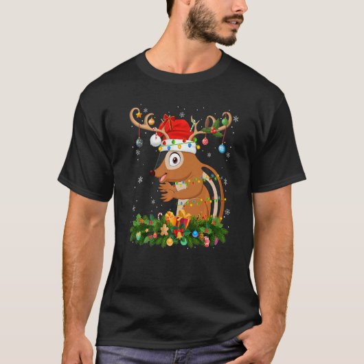 T-shirt Xmas Holiday Reindeer Hat Santa Chipmunk Christmas (Devant)
