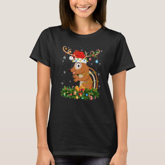 T-shirt Xmas Holiday Reindeer Hat Santa Chipmunk Christmas (Devant)