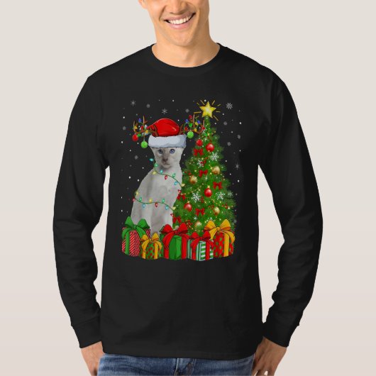T-shirt Xmas Holiday Santa Siamese Cat Christmas Tree (Devant)