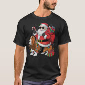 T-shirt Xmas Lighting Funny Santa Riding Basset Hound Dog (Devant)