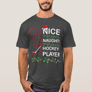 T-shirt Xmas Lighting Nice Naughty Hockey Player Christmas