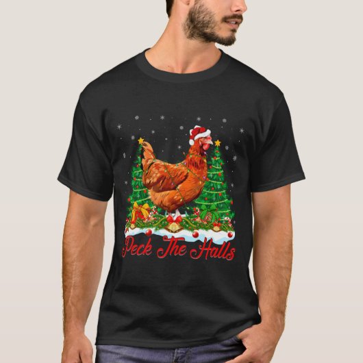 T-shirt Xmas Lighting Santa Hat Chicken Christmas Tree  (Devant)