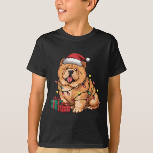 T-shirt Xmas Lighting Santa Hat Chow Chow Dog Christmas Fo (Devant)