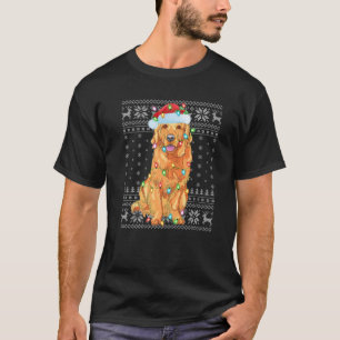 T-shirt Xmas Lighting Santa Hat Ugly Golden Retriever Chri