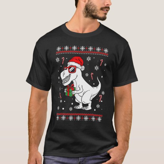 T-shirt Xmas Lighting Santa Hat Ugly Rex Dinosaurs Christm (Devant)