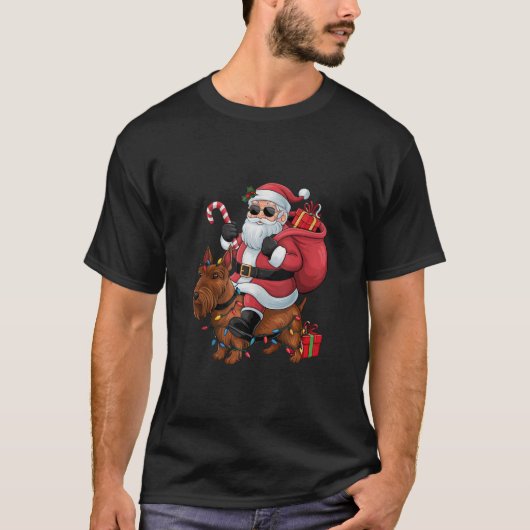 T-shirt Xmas Lighting Santa Riding Scottish Terrier Dog Ch (Devant)
