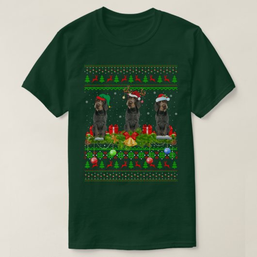 T-shirt Xmas Lighting Santa Ugly German Wirehaired Pointer (Design devant)