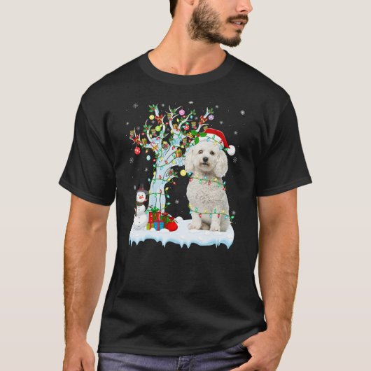 T-shirt Xmas Lighting Tree Santa Hat Bichon Frise Dog Chri (Devant)