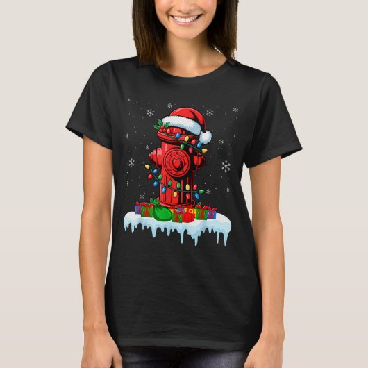 T-shirt Xmas Lights Fire Hydrant Firefighter Christmas (Devant)