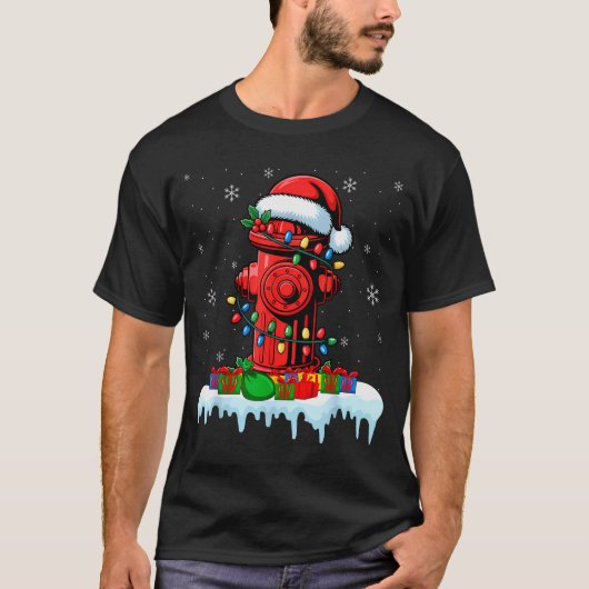 T-shirt Xmas Lights Fire Hydrant Firefighter Christmas (Devant)