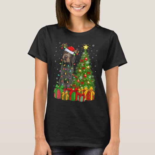 T-shirt Xmas Lights German Wirehaired Pointer Dog Christma (Devant)