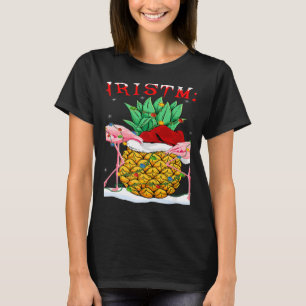 T-shirt Xmas Lights Père Noël Flamant rose ananas Joyeux N