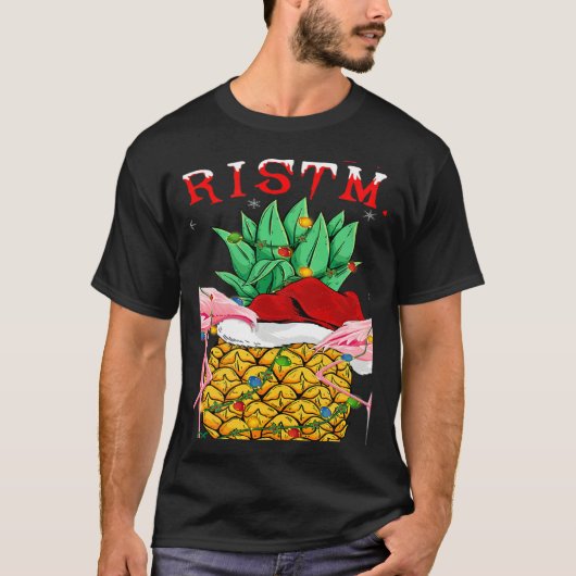 T-shirt Xmas Lights Santa Flamingo Pineapple Merry Christm (Devant)