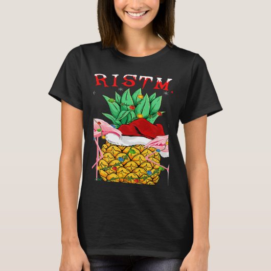 T-shirt Xmas Lights Santa Flamingo Pineapple Merry Christm (Devant)