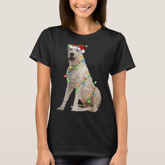 T-shirt Xmas Lights Santa Hat Irish Wolfhound Dog Christma (Devant)