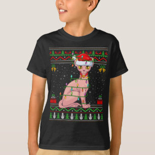 T-shirt Xmas Lights style sucré moche Père Noël Sphynx Cat
