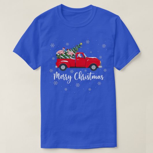T-shirt Xmas Lights Tree Santa Ride Flamingo Red Truck Chr (Design devant)