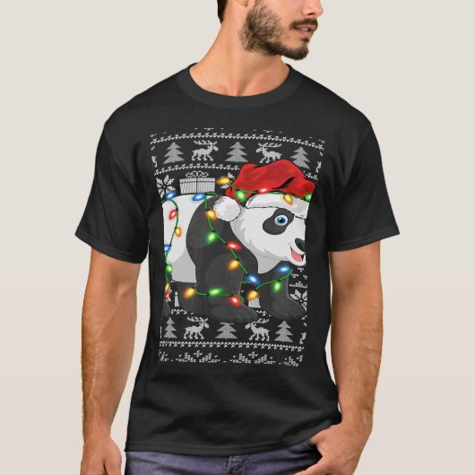 T-shirt Xmas Lights Ugly Santa Hat Panda Christmas (Devant)