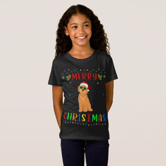 T-Shirt Xmas Lumière Goldendoodle design Chien Corresponda (Devant entier)