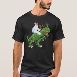 T-shirt Xmas Lumières Père Noël Yeti équitation Dinosaur T
